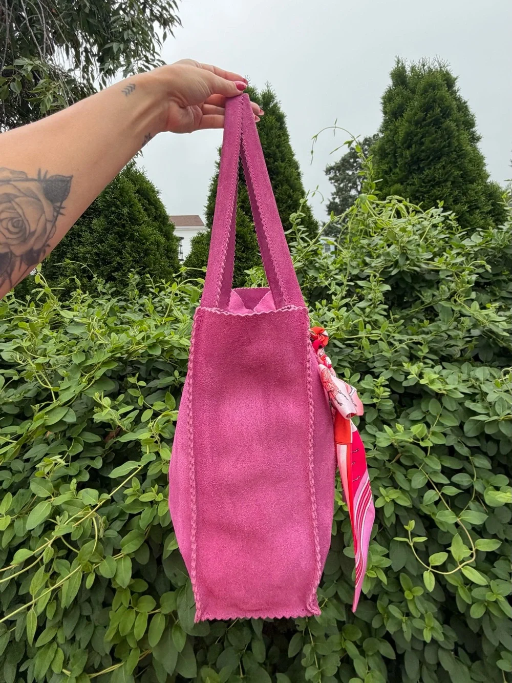 Pink Suede Vintage Leather Boho Tote Bag Genuine Leather Shoulder Purse